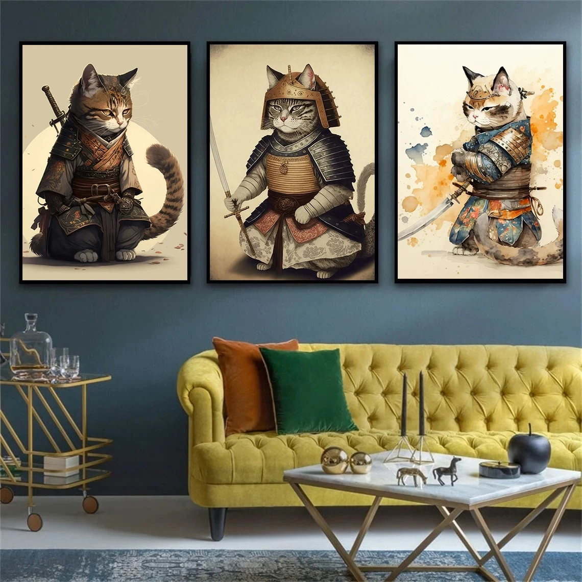 

Japanese Samurai Cat Posters and Prints Vintage Animal Canvas Paintings Wall Art Pictures for Children's Room Home Decoration