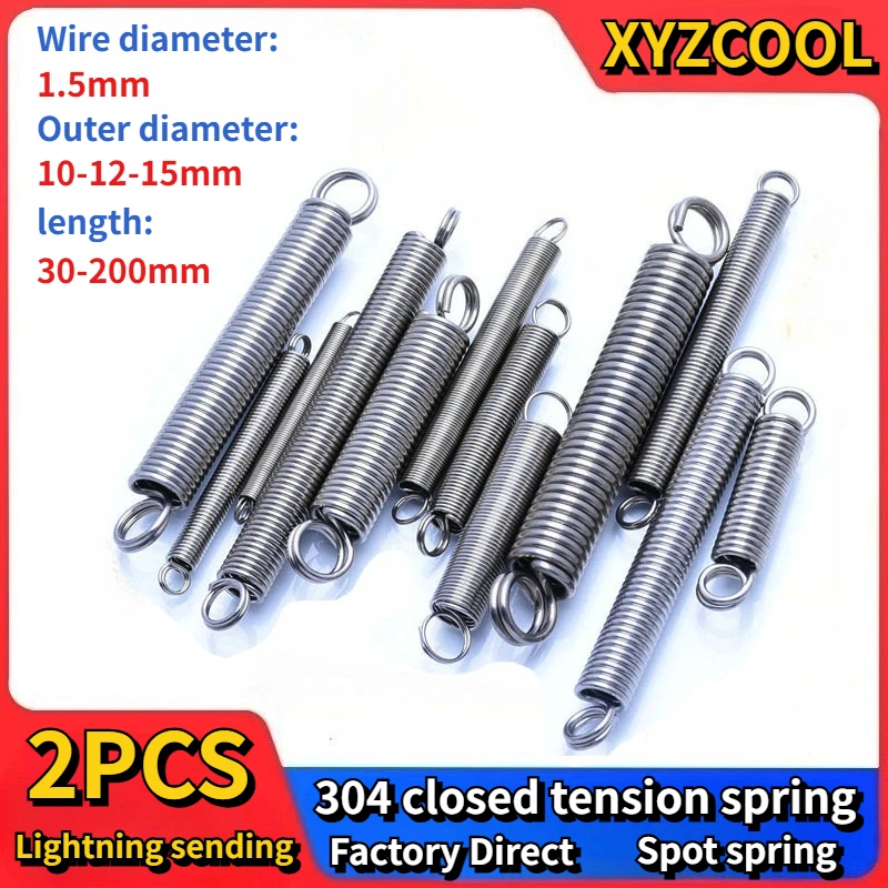 1.5mm Wire Diameter 304 Double Coil Closed Tension Spring, Strong Tension Spring, Stock Spring, Supports Customization, 2PCS
