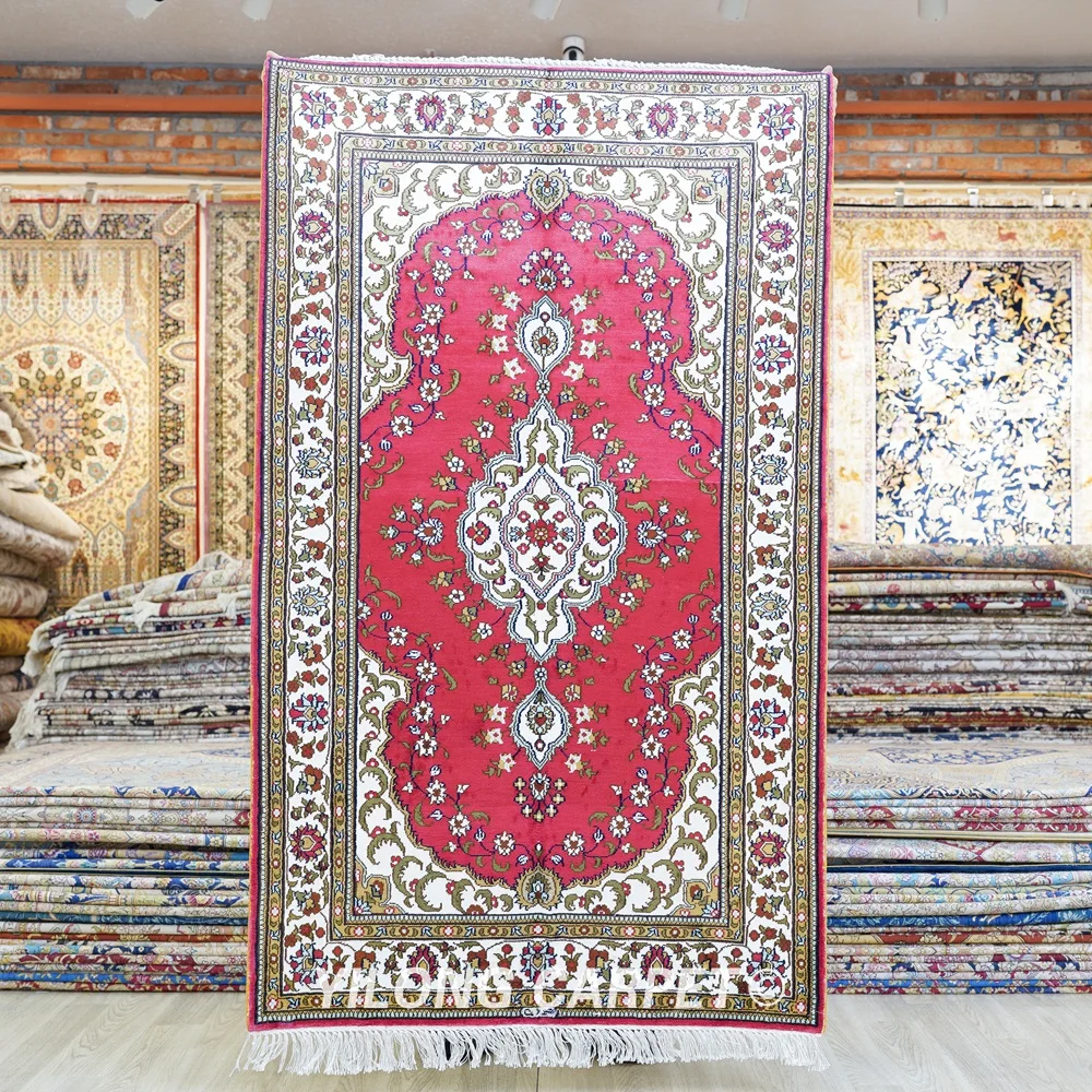 

91x152cm Red Oriental Handmade Turkey Carpet Silk Persian Rug (HF363AB)