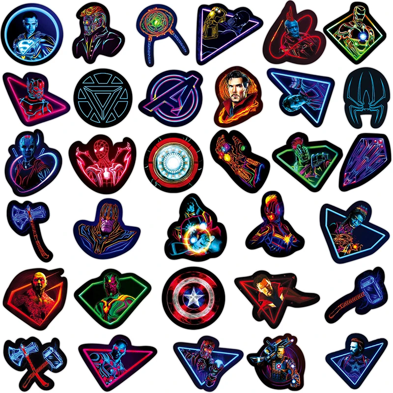 Disney Toys Gift Marvel Spider-Man Avengers Iron Man Captain America Waterproof Neon Stickers Non-marking Glue Can Be re-Pasted