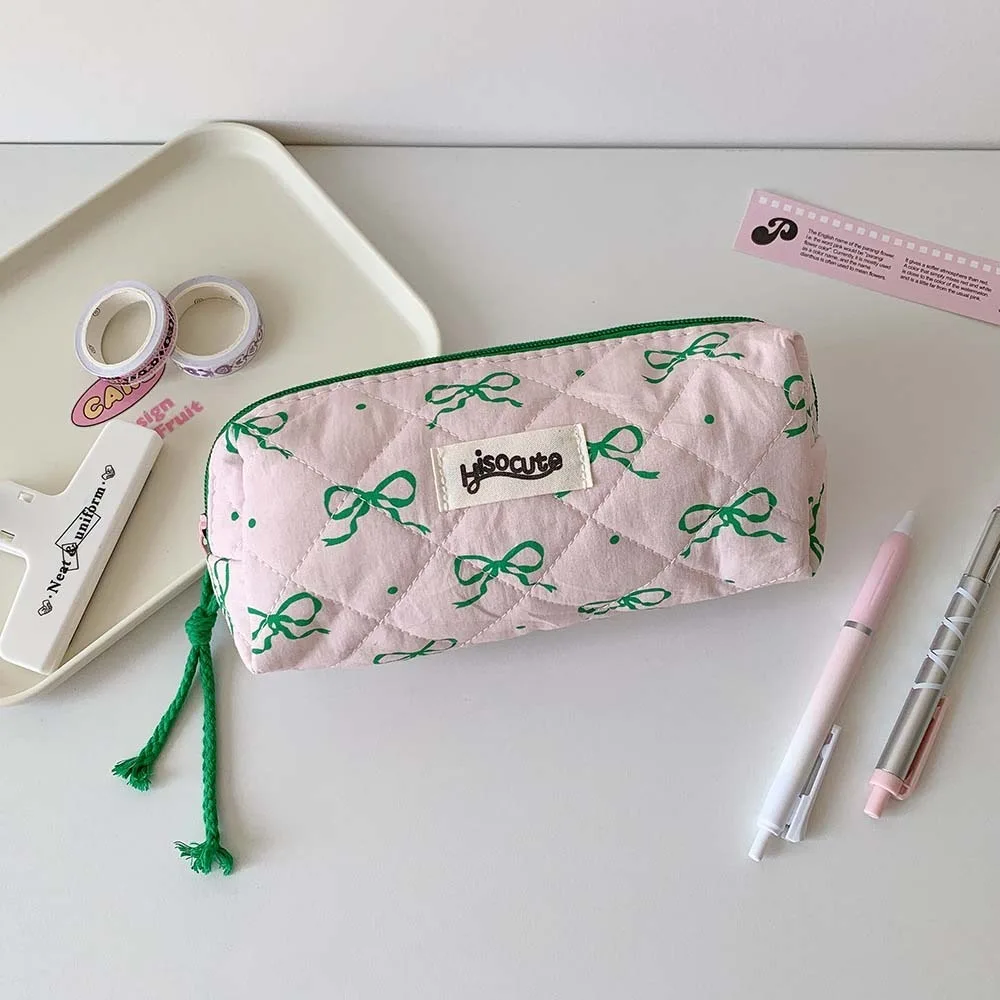 Bowknot Bow Stationery Bag Pink/Green Desktop Storage Korean Style Pencil Case Ins Style Large Capacity Bow Pencil Pouch