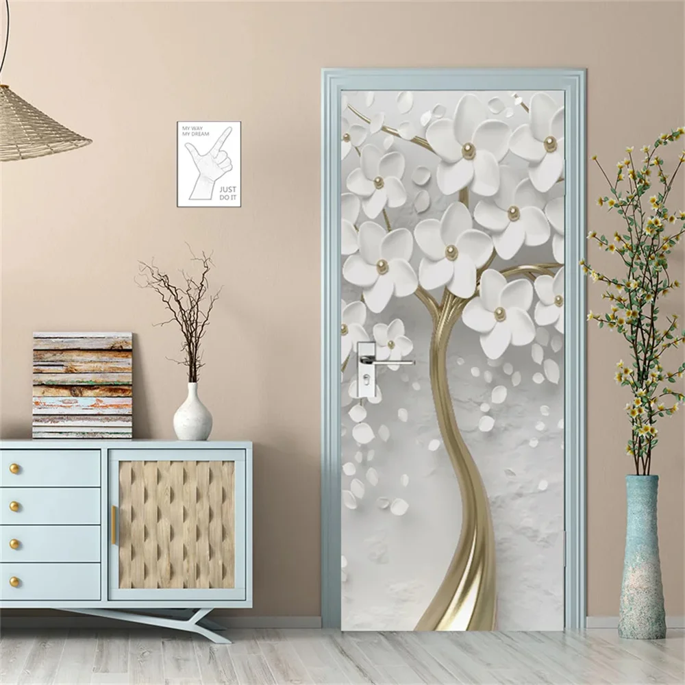 Customized 3D door stickers, refrigerator stickers, self-adhesive waterproof pearl thread, wealth tree home decoration, door dec