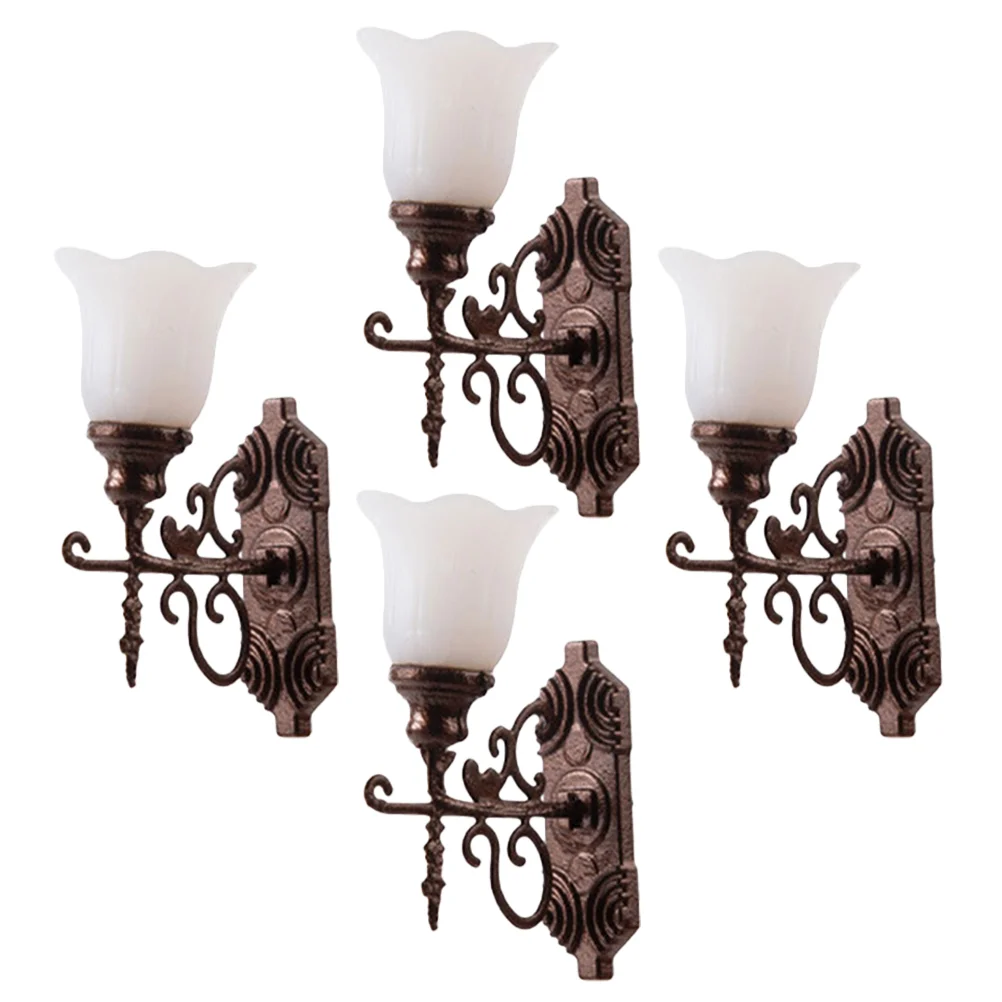 4 Pcs Micro Landscape Ornament Light Vintage Fixtures Miniature Figurines For Crafts Accessories