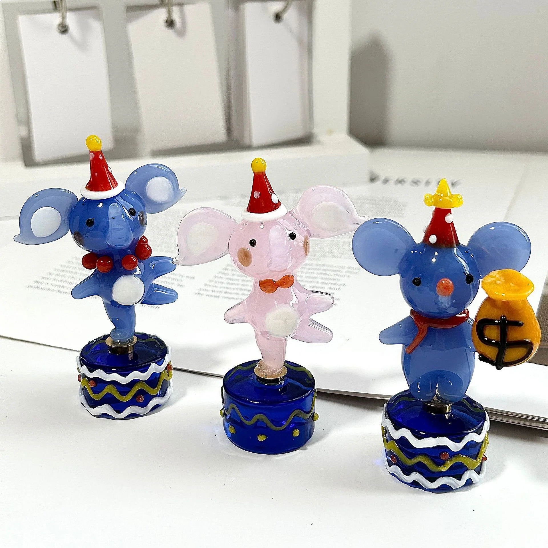 Handmade Glass Rotating Base Cute Animal Series Creative Desktop Decoration Birthday Gift