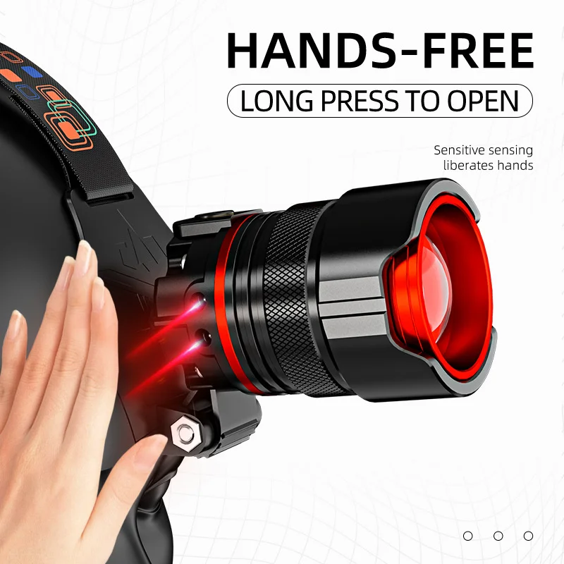 

Outdoor Night Fishing Light, Camping Emergency Light, Sensor Zoomable Bright LED Headlamp, Rechargeable, Long-Range Light