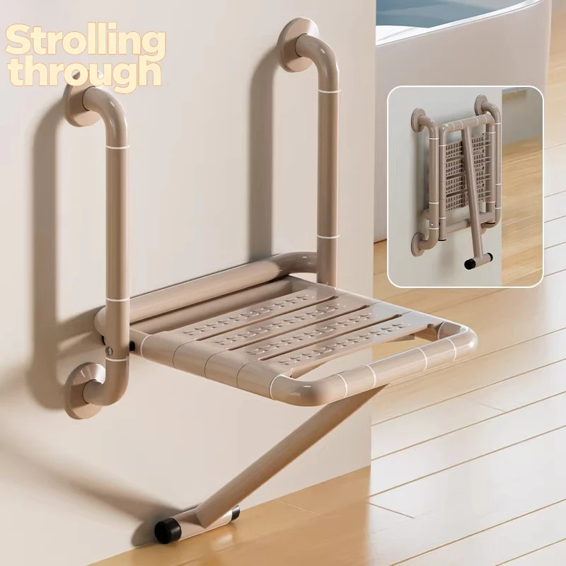 

Bathroom folding seat toilet elderly safety non-slip wall-mounted stool disabled barrier-free armrest bath stool