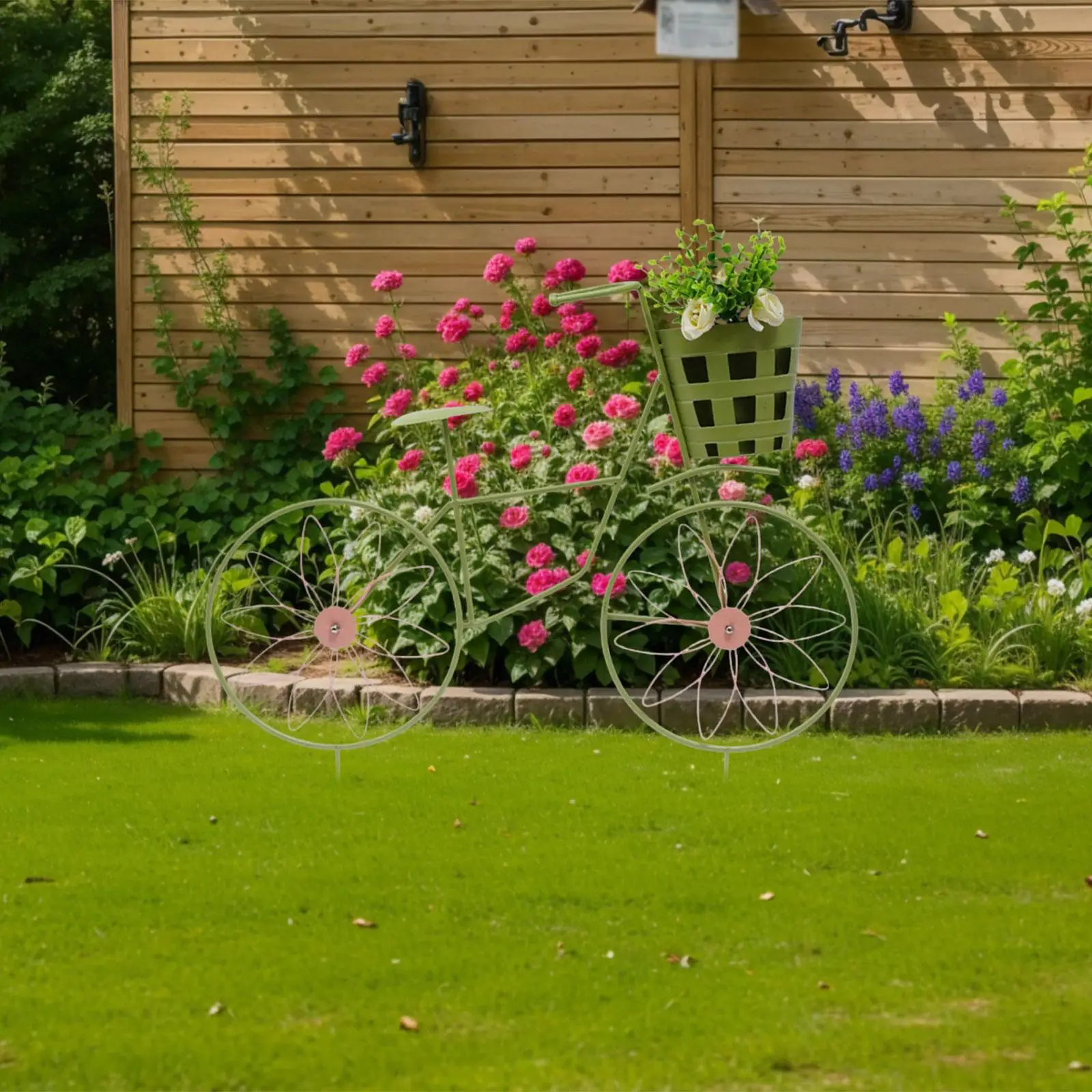 Bicycle Shape Flower Stand Metal Bicycle Plant Rack Outside Decor Elegant Large Garden Stake Bike Ornament for Housewarming