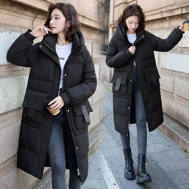 

New Winter Parkas Women Jacket New 2024 Long Hooded Down Cotton Padded Jacket Parka Female Loose Warm Outwear Snow Wear Overcoat