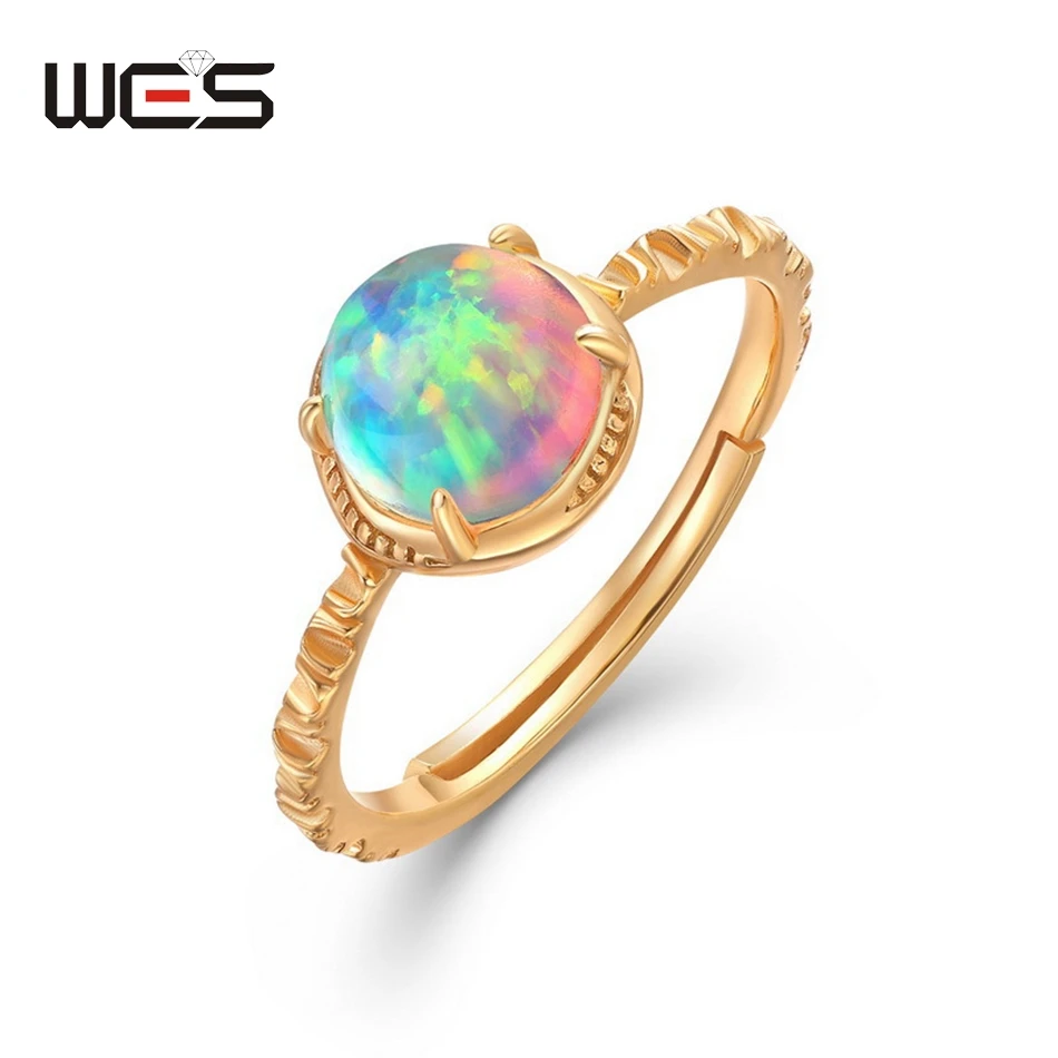 

WES 925 Sterling Silver Rings for Woman Girl 7*7mm Natural Stone Opal Christmas Party Gift Anniversary Engagement Fine Jewelry