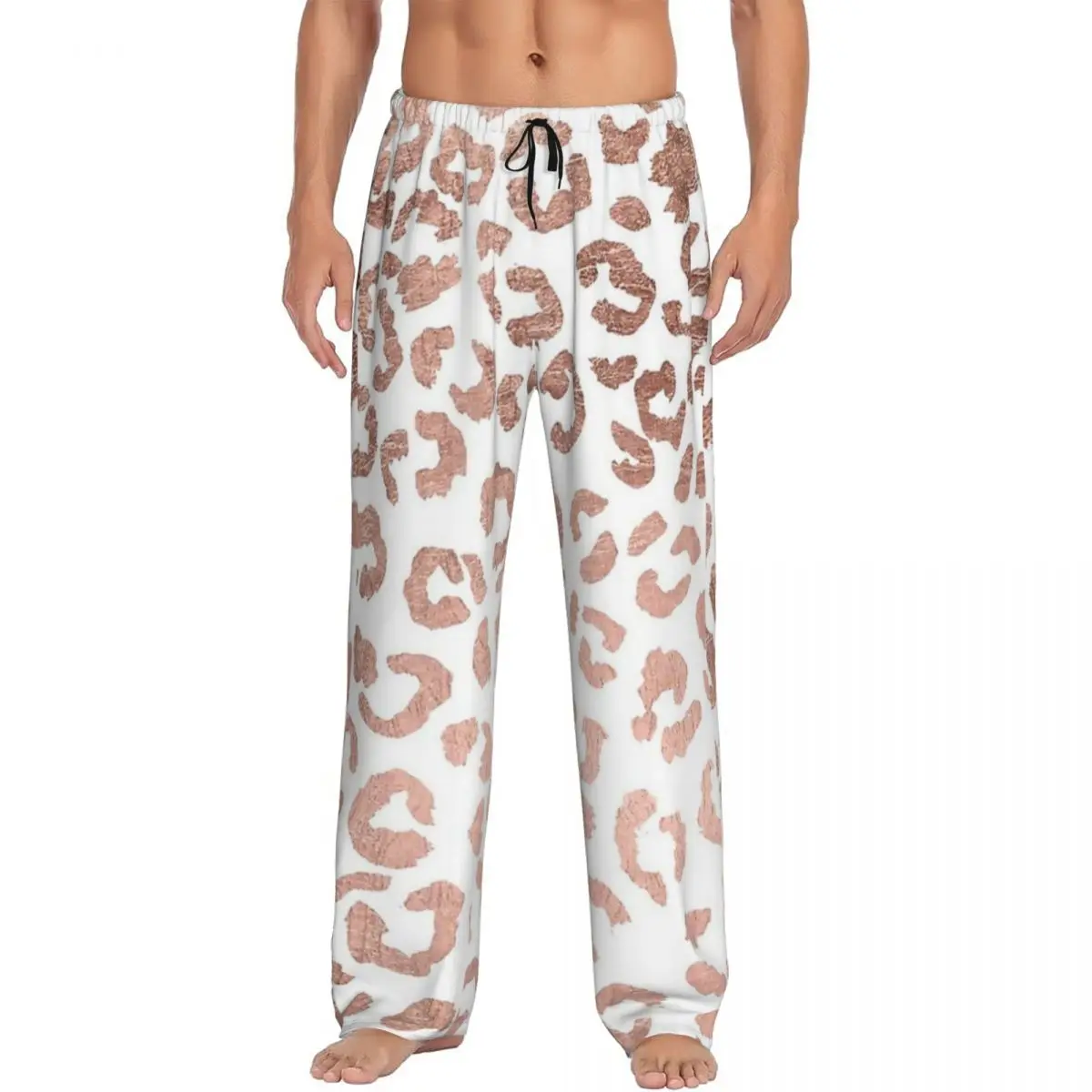 Custom Luxurious Hand Drawn Rose Gold Leopard Print Pajama Pants Men Sleepwear Sleep Lounge Bottoms with Pockets