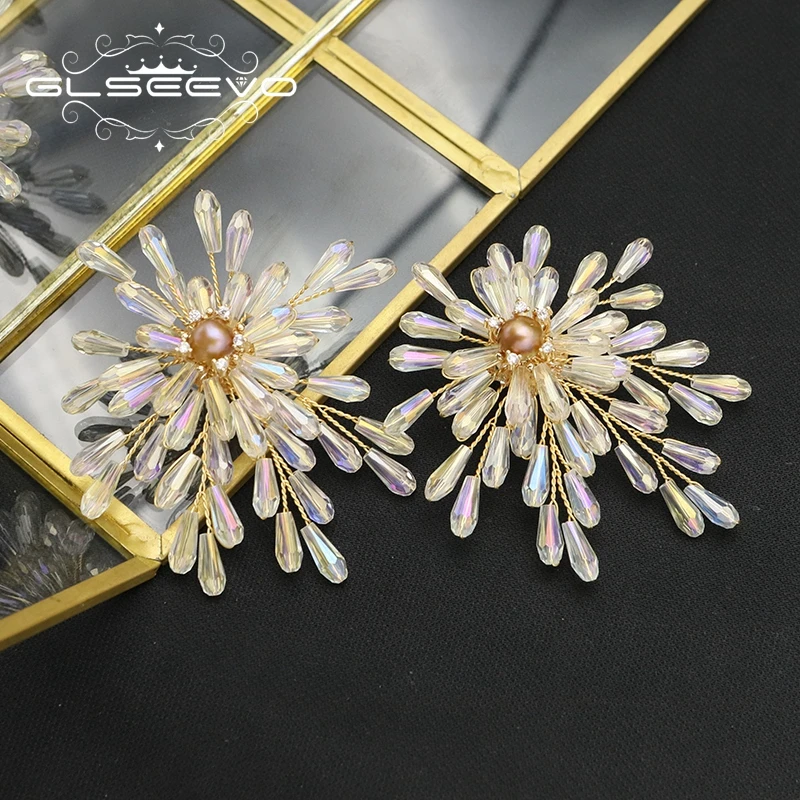 GLSEEVO Plant Leaves Crystal  Earrings 2022 Creative French Romance Suitable Ladies Elegant Accessories Sweet Jewelry GE1187