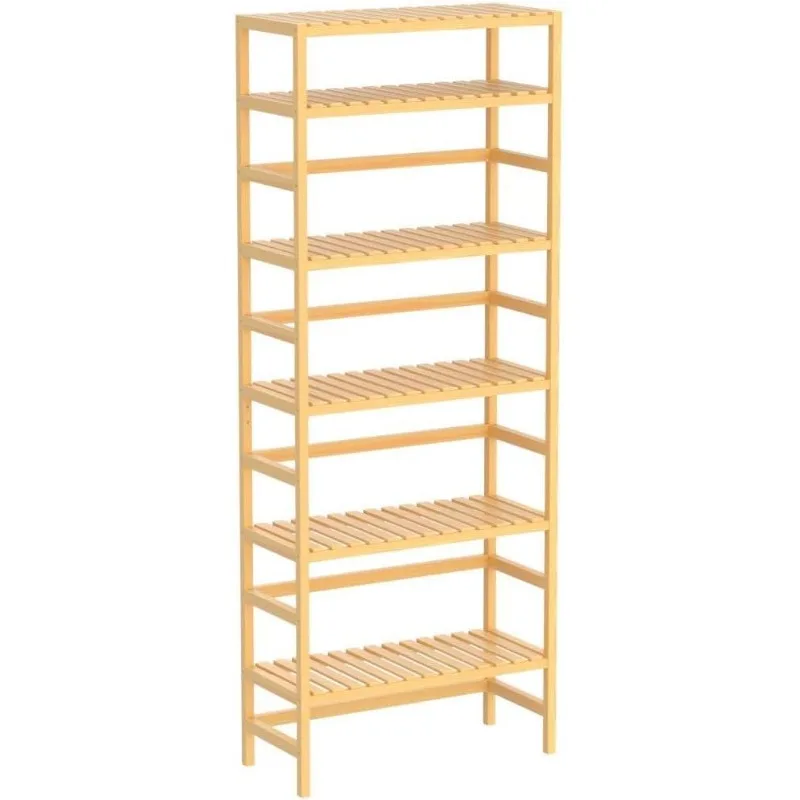 6-Tier Bamboe Boekenplanken, Verstelbare 63.4 "Hoge Ondiepe Boekenplank Organizer Rack, Vrijstaande Opslag Rekken