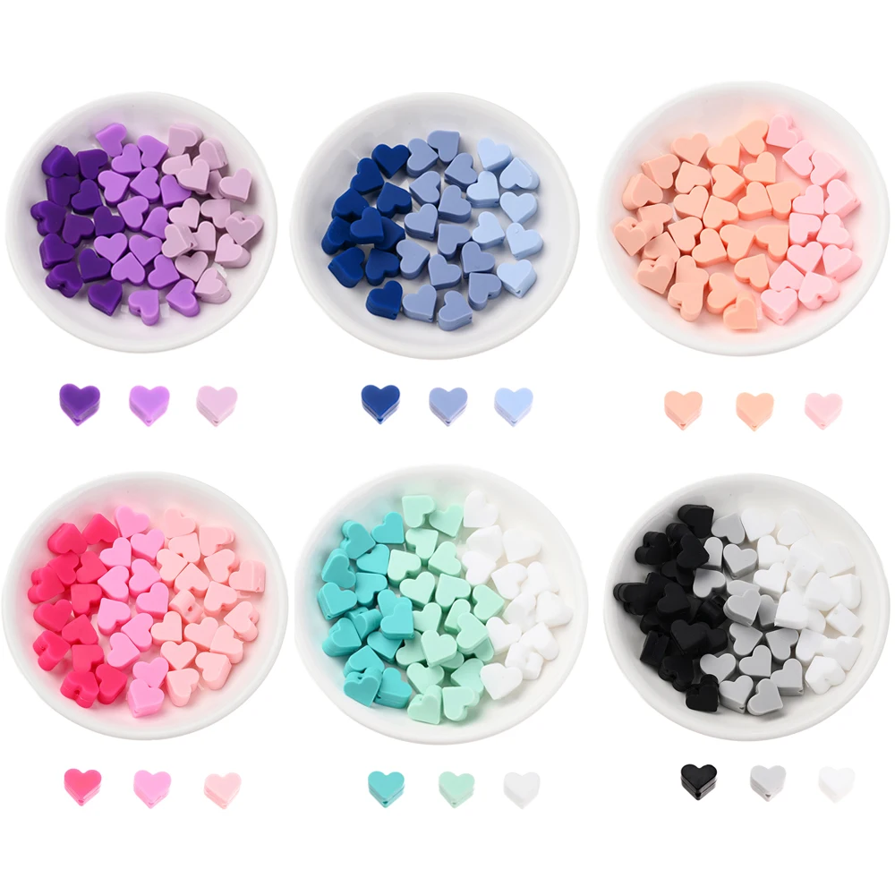 30 Pcs 14mm BPA Free Food Grade heart-shaped silicone bead set For DIY Necklace Jewelry Making Pacifier Clip Nursing Baby Toys