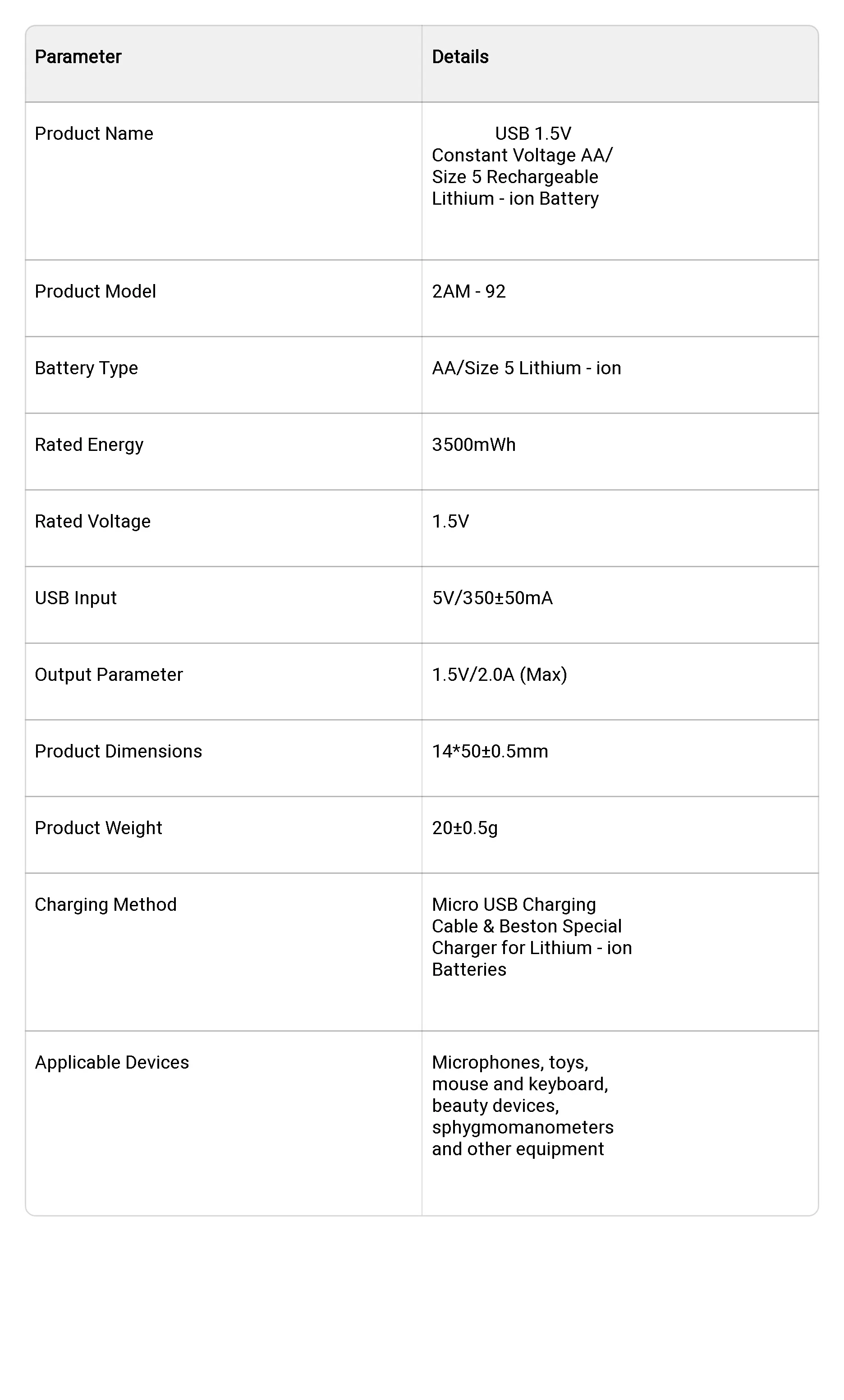 1.5 فولت USB 3500mWh بطارية ليثيوم aa بطاريات قابلة للشحن كابل يو اس بي لكاشف الدخان لعبة آلة الكاميرا