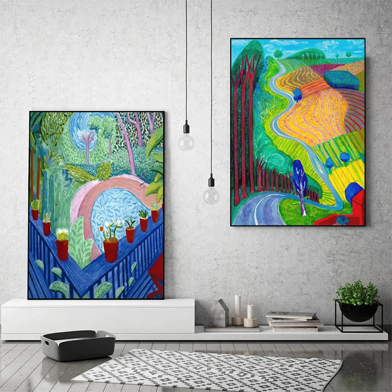 David Hockney The Arrival of Spring Poster Abstract Painting Nature Landscape Canvas Prints Wall Art Pictures Room Home Decor