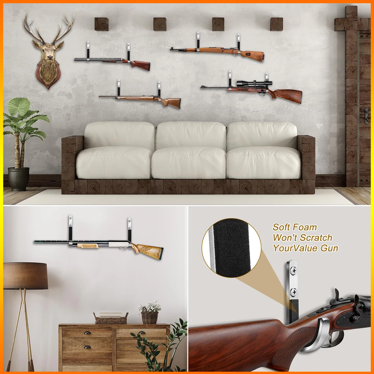 FANDAO Gun Hook Storage Rifle Shotgun Hook Wall Mounted Heavy-Duty Steel Gun Hook Safe Storage of Any Rifle  Shotgun Bow & Arrow