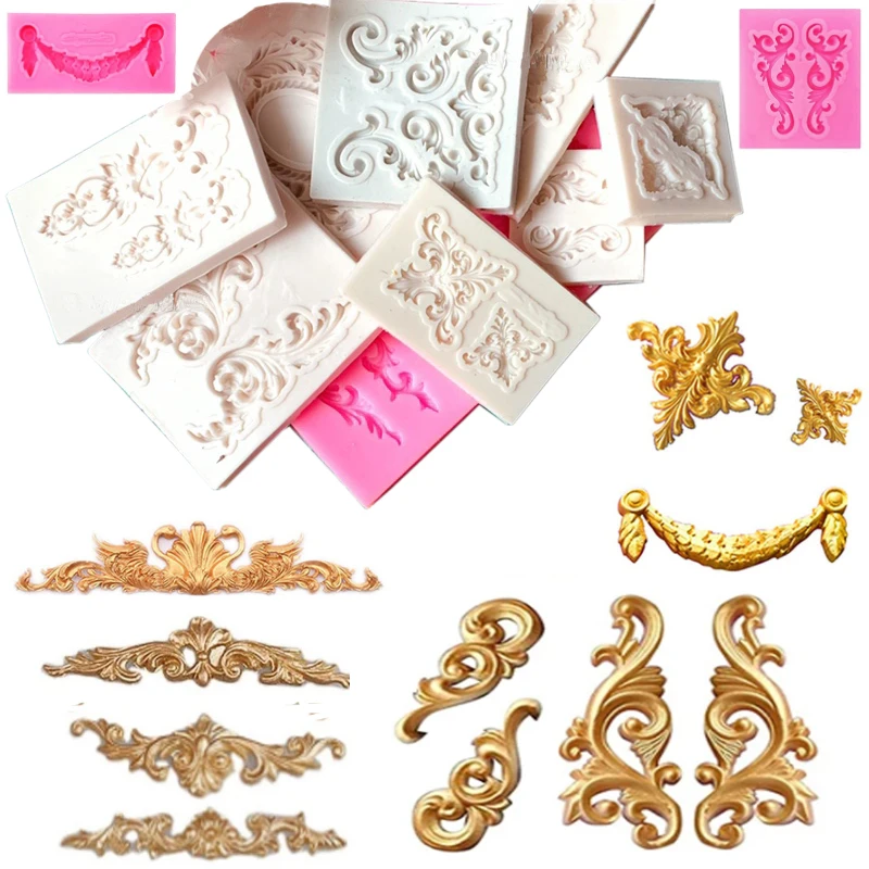 Embossed Lace Mold Fondant Silicone Mold Baroque Style Mould 3D Engraving Sugar Cup Cake Decoration Tools Resin Form M637