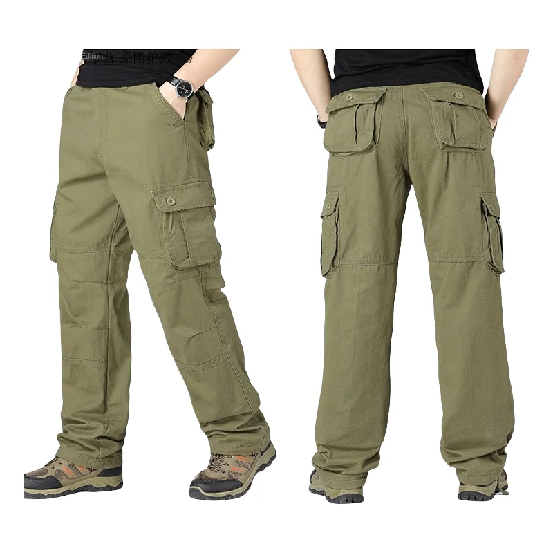 Pantalones de trabajo holgados con múltiples bolsillos para hombre, pantalones casuales de algodón duraderos y resistentes al desgaste, adecuados