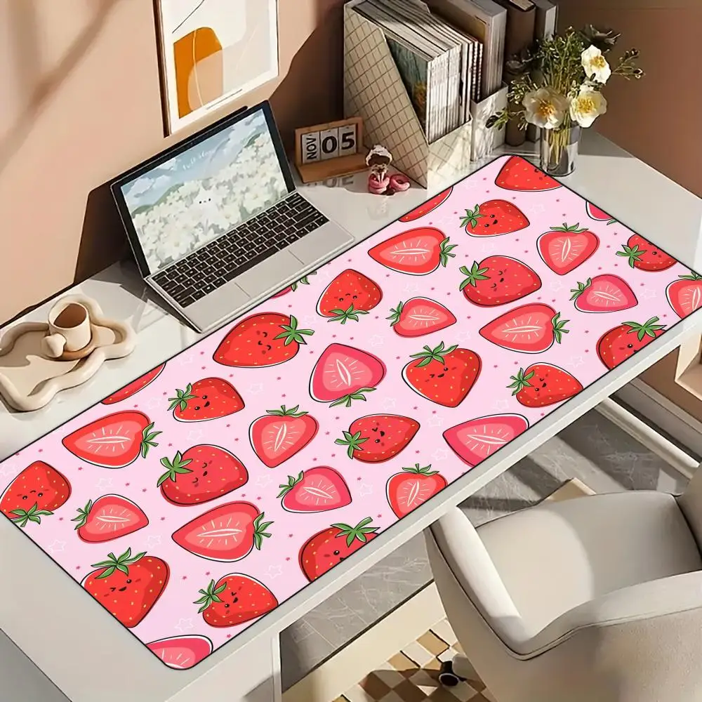 

Коврик для мыши Kawaii с клубничным узором, настольный коврик с прошитыми краями, коврик для мыши из натурального каучука, подходящий для офиса и игр