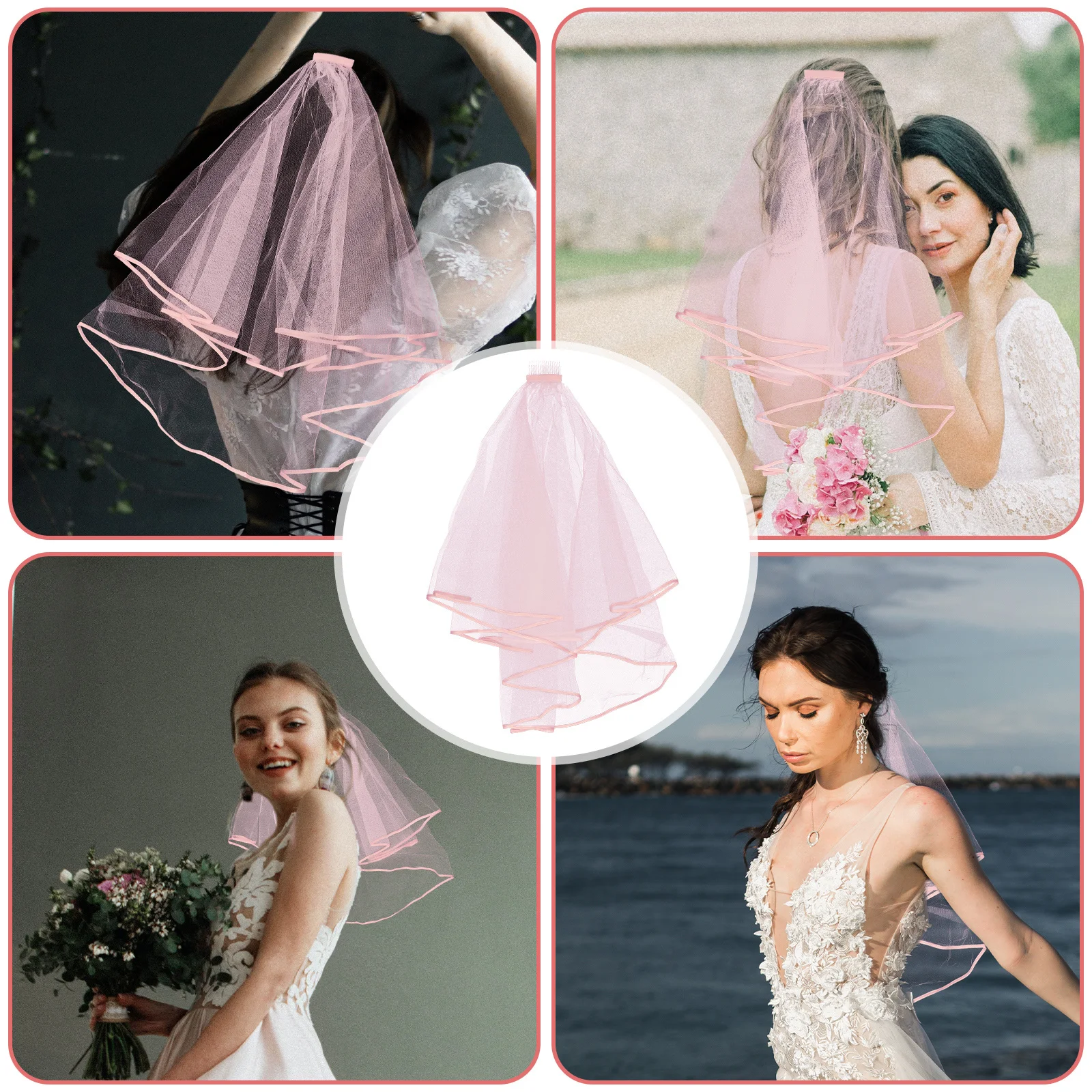 حجاب زفاف من الساتان بطبقة مزدوجة قصير أسود لحفلات الزفاف وإكسسوارات التصوير الفوتوغرافي وديكورات هدايا العازبة وعصابة رأس للعروس