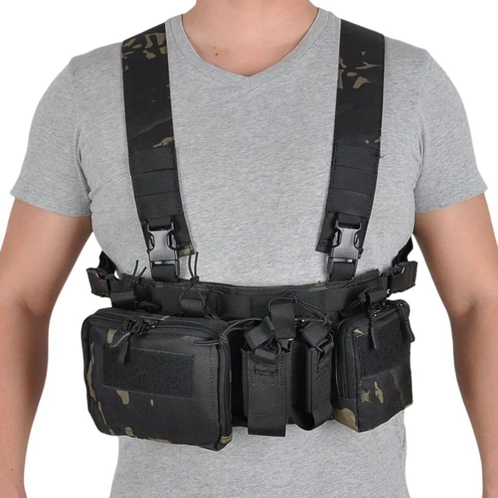 Tactical CS Match Wargame Gear Pack, Acampamento ao ar livre Nylon Peito Rig Vest, Fit Airsoft Caça Vestuário Acessórios