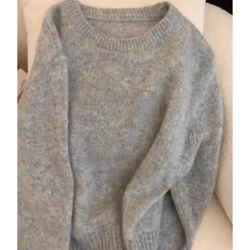 Gray Soft Sweater For Women Autumn Winter O-neck Long Sleeve Bottoming Tops Solid Versatile Ladies Pullover Knitshirts