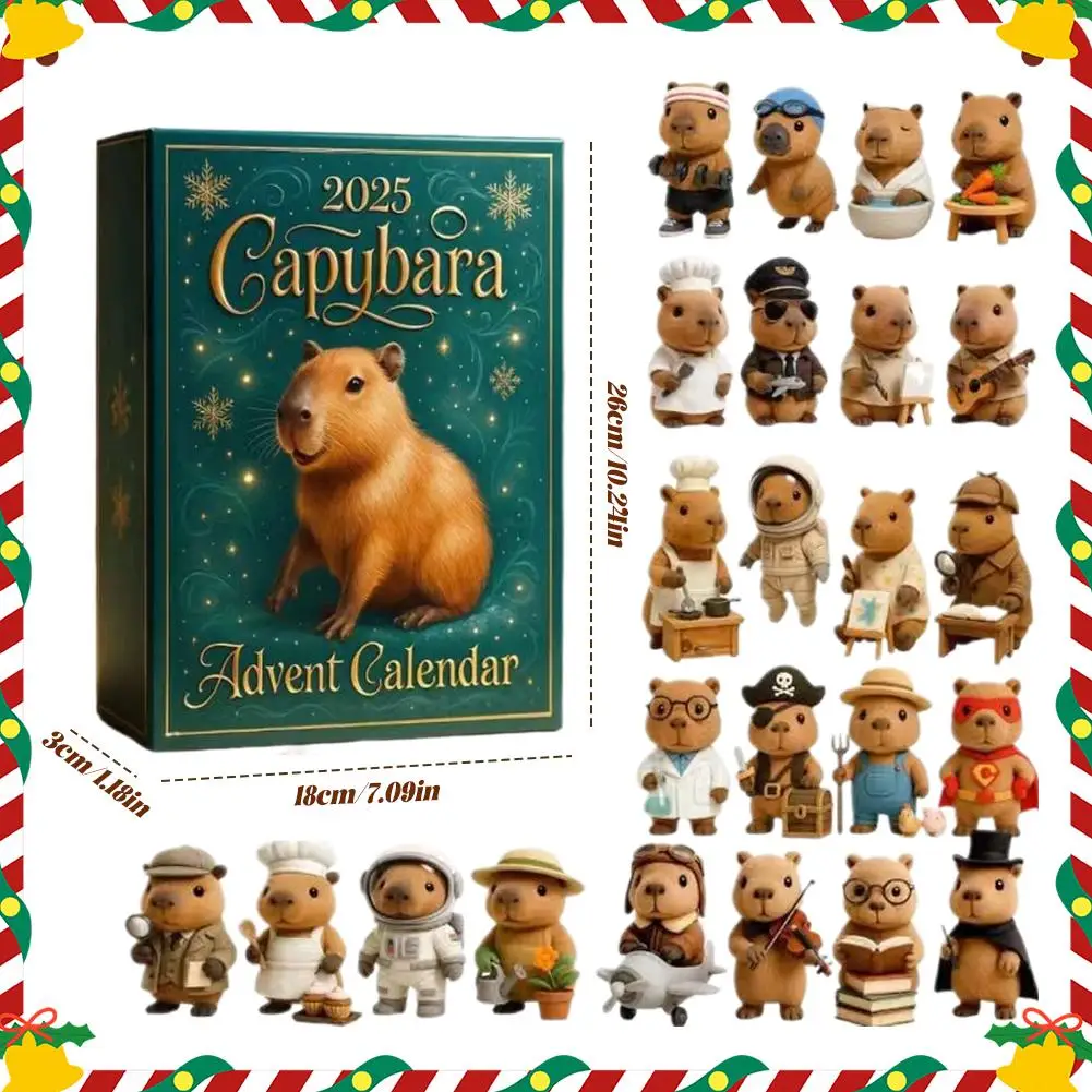 2D flacher Capybara-Acryl-Anhänger, Adventskalender, 24 Tage, Weihnachten, Countdown, Überraschung, Geschenkbox, Baumdekoration, 2025, Dekoration