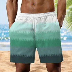 New Men's Swimming Shorts 3d Print Stripe Beach Shorts Kids Fashion Short Pants Sports Fitness Quick Dry Swimwear Men Trunks
