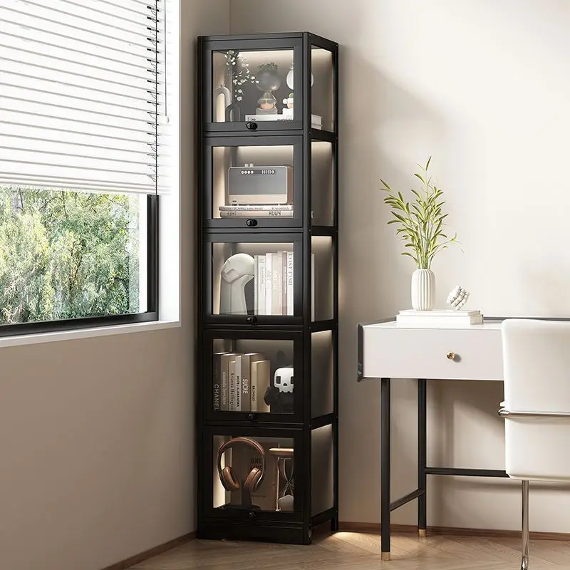 Bookcase single cabinet dustproof imitation glass door non-solid wood with door locker storage display cabinet