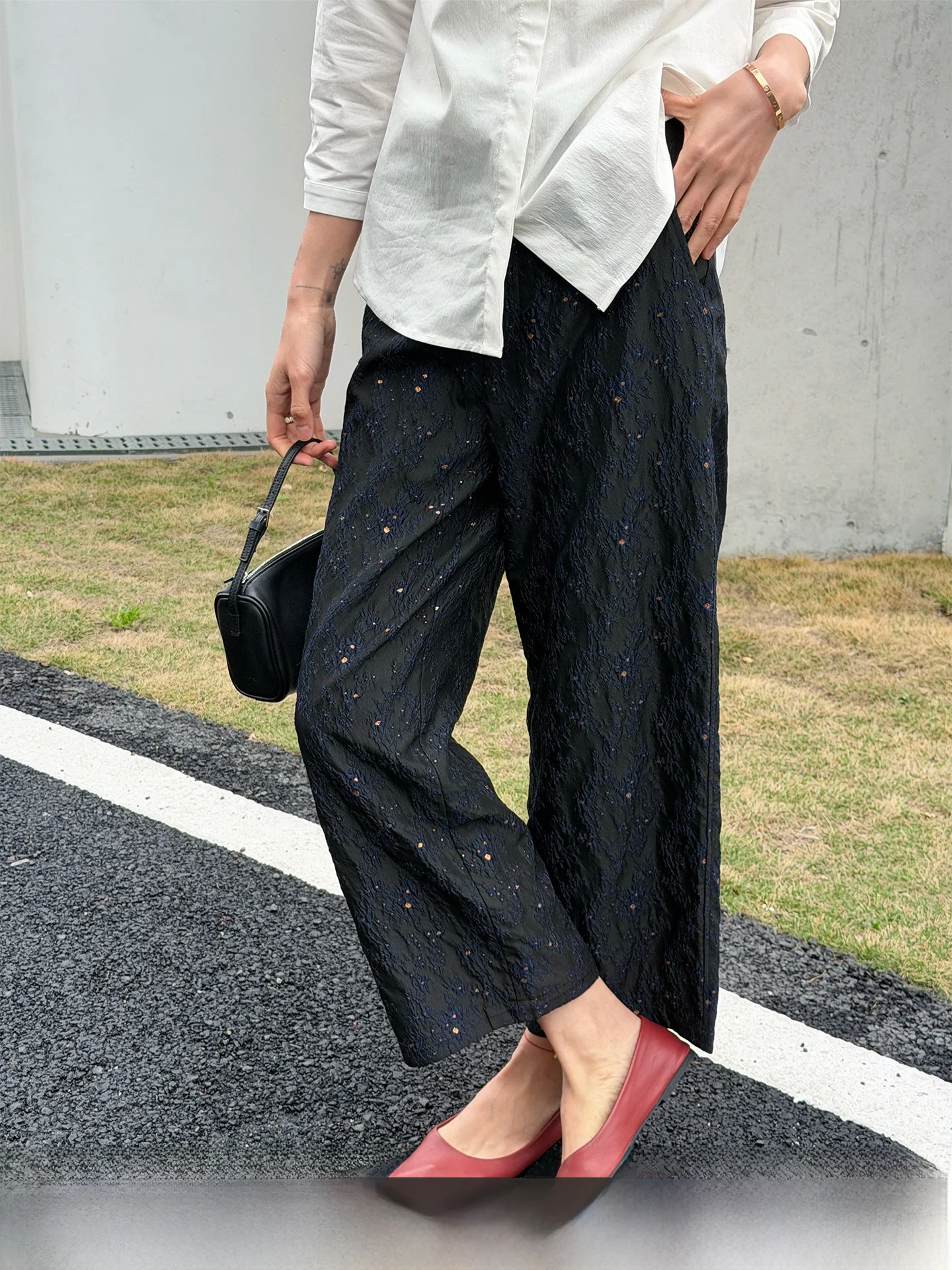 

Casual Straight Leg Pants Women's Spring New Loose Wide Leg Tassel Flower Embroidery Metal Wire Loose Fit Low Waist Zipper