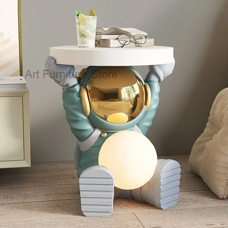 Creative Astronaut Figurine Coffee Tables Designer Modern Cute Irregular Side Table Night Floor Small Table Basse Home Furniture