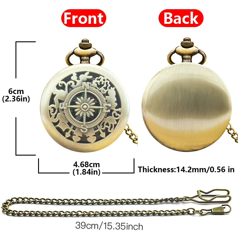 ヴィンテージ懐中時計ケース スチームパンク コンパス ギフト クォーツ チェーン シリーズ メンズ レディース 記念