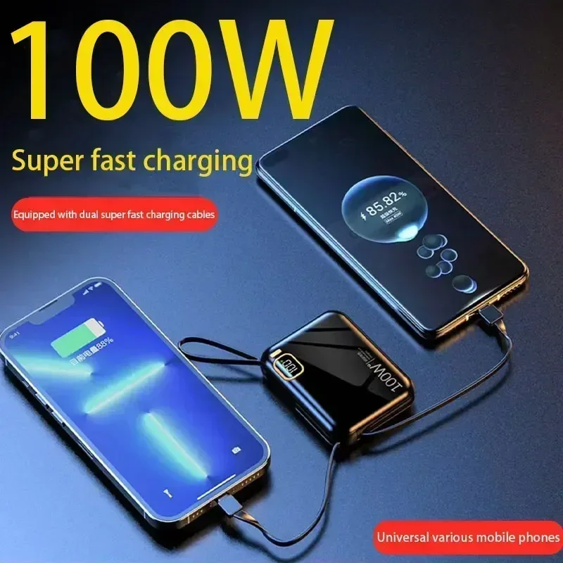 Imagem -03 - Banco de Potência Portátil com Cabo Usb Destacável para tipo c Carregador Rápido Bidirecional Mini Powerbank para Iphone Xiaomi Samsung Pd100w 50000mah