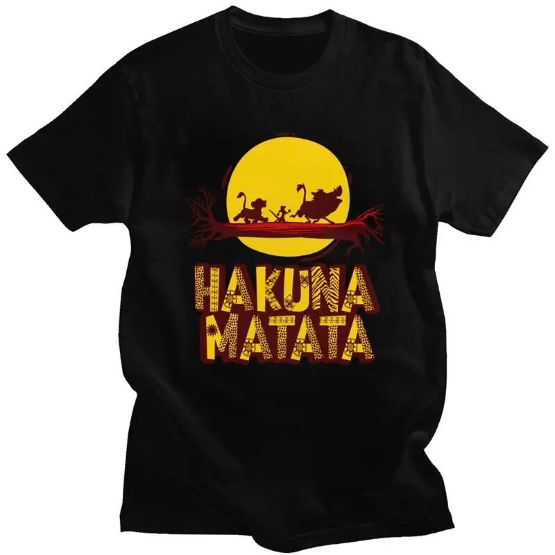 Custom Hakuna Matata Animal Film Tshirt for Men Short Sleeves T Shirt The Lion King Cartoon T-shirts 100% Cotton Tee Gift Idea