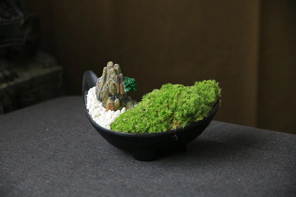 White stone moss rockery desktop bonsai green artificial plant