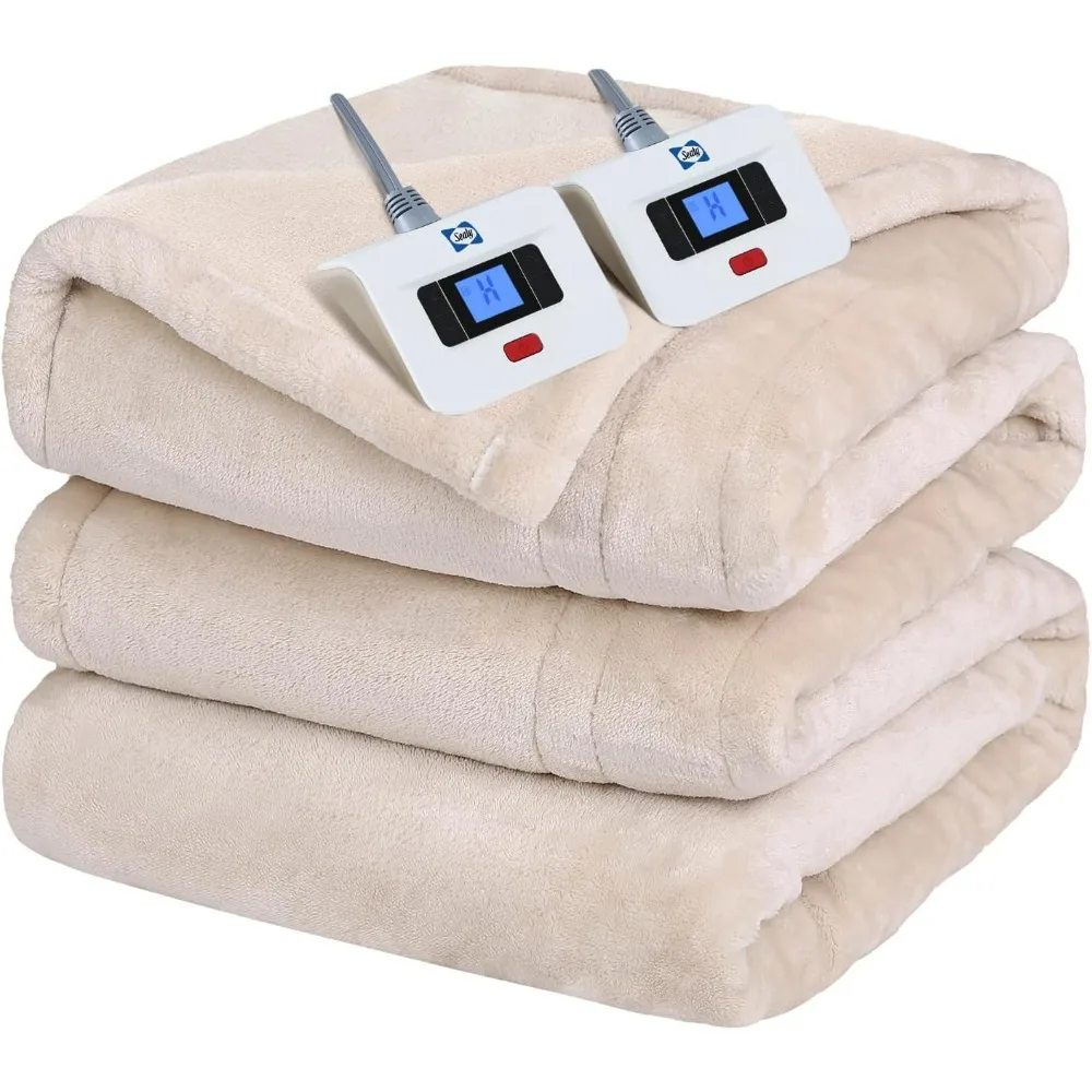 Electric Blanket King Size, Flannel Heated Blanket with 10 Heating Levels & 1-12 Hours Auto Shut Off,  Beige, 100 x 90 Inch