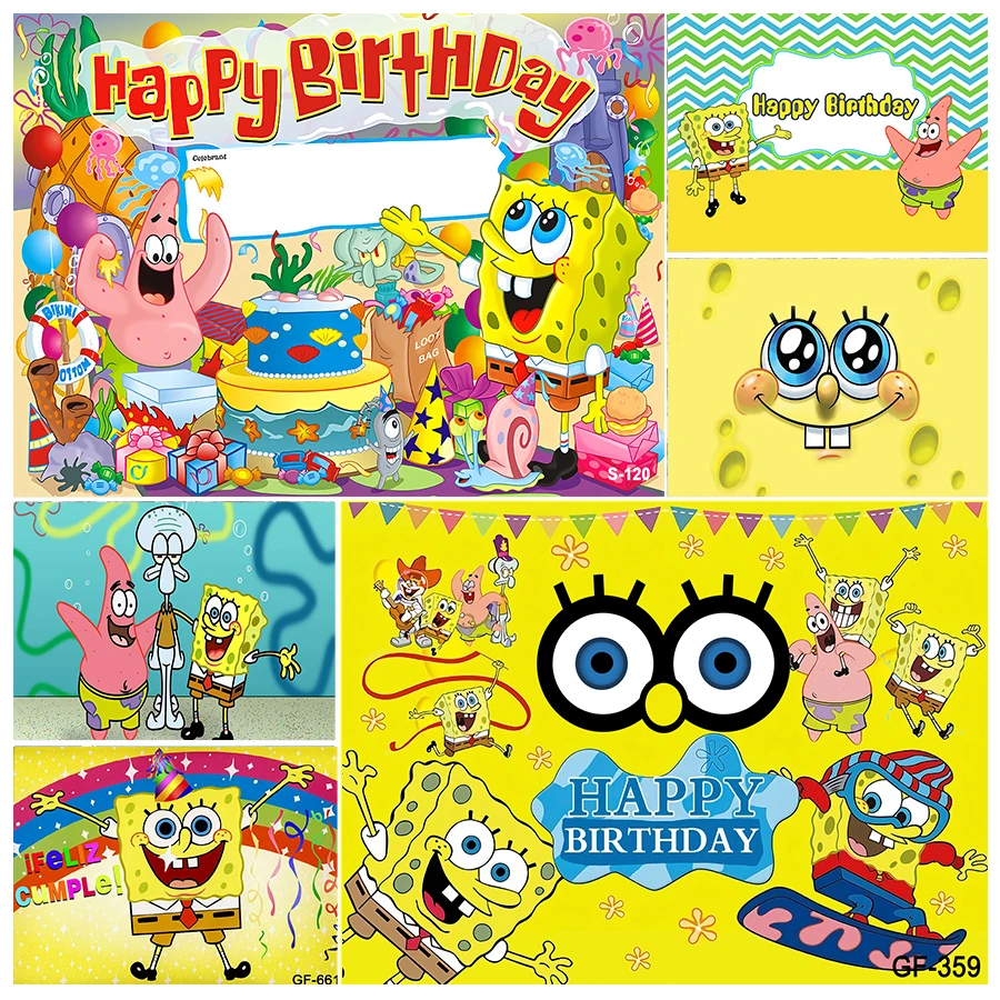 SpongeBobs Kid Party Birthday Backdrop Decoration Seabed Photography Background Custom Banner Poster Baby Shower Studio Prop