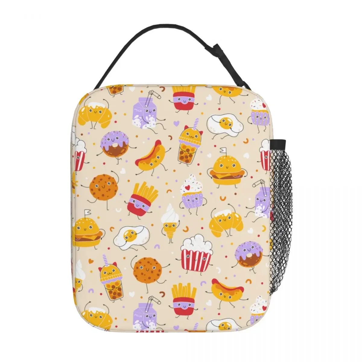 Cute Smile Cartoon Dessert Fast Food Insulated Lunch Bag Childish Hamburg French Fries Food Box Thermal Cooler Lunch Box Travel