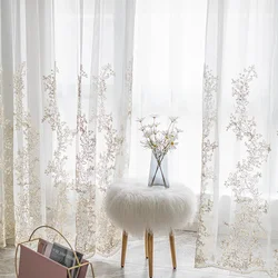 W100cmxH250cm Embroidery Lace Tulle Curtain for Living Room Bedroom Balcony Window Luxury Sheer Yarn European Gold Thread