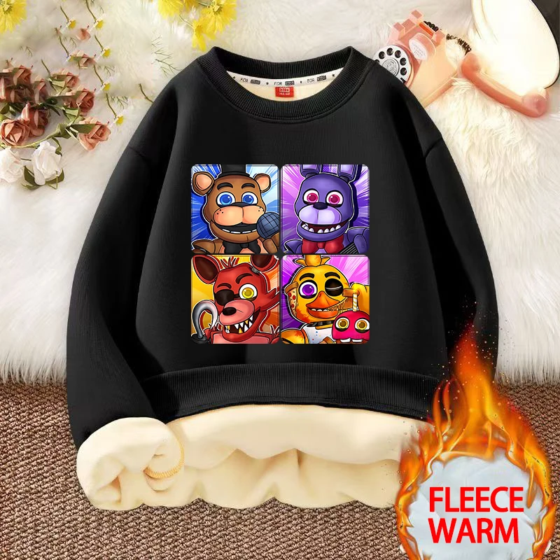 Five Nights At Freddys Kids Sweatshirts Anime FNAF Pullovers with Fleece Hoodies Fashion Boys Girls Children Crew Neck Clothes
