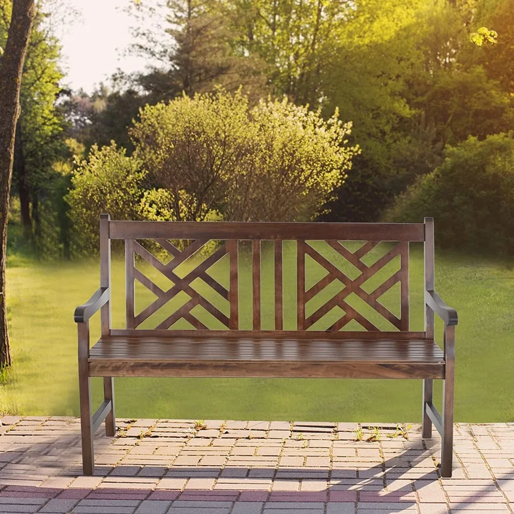 

Outdoor Bench 47 in Wood Garden Bench 600lbs Park Patio Yard Porch Bench