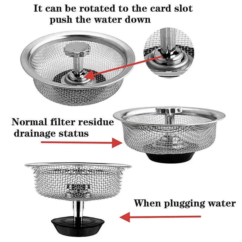 Filtro per lavello da cucina in acciaio inossidabile Tappo per rifiuti Lavapiatti Lavello Filtri per fognature Scarichi a pavimento del bagno Strumenti per raccogli capelli Filtro