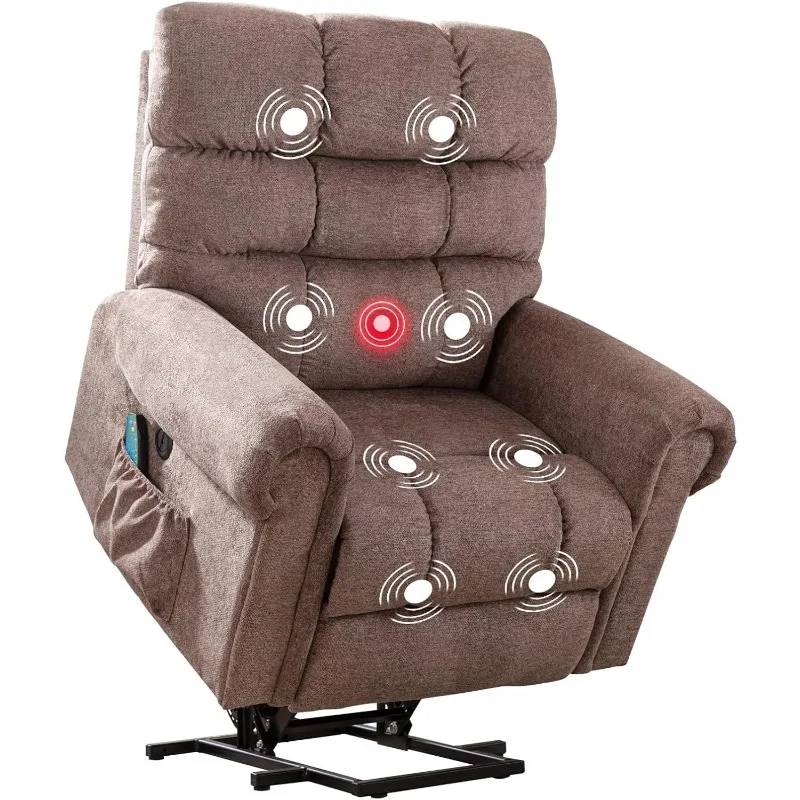 Power Lift Recliner Chair for Elderly Electric Single Massage Sofa for Living Room with USB Ports, Side Pocket, Brown home.