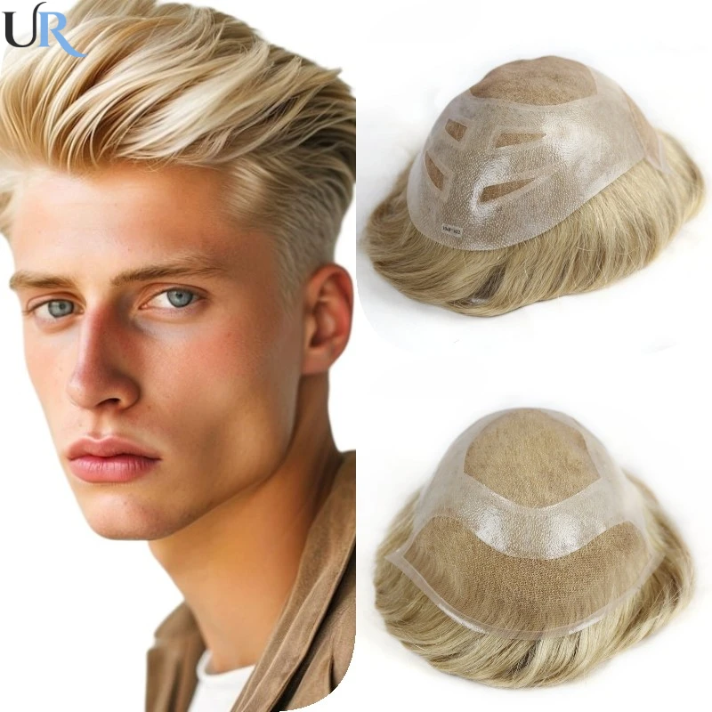 Versalite Toupee Men Mono With Pu Hair System with Skin Around Male Hair Prosthesis  Men Wig 100% Human Hair System Unit