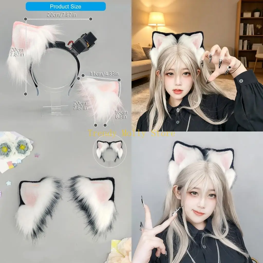 

N5KB Dynamic Animated Puss Ears Headgear Hair Hoop Headdress With Type C Port And Quick ChargING For Stage Shows