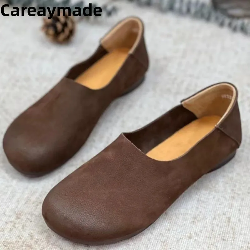 Careaymade-Genuine Leather pure handmade breathable flat soft sole women\'s shoes summer,Vintage literary&artistic single shoes