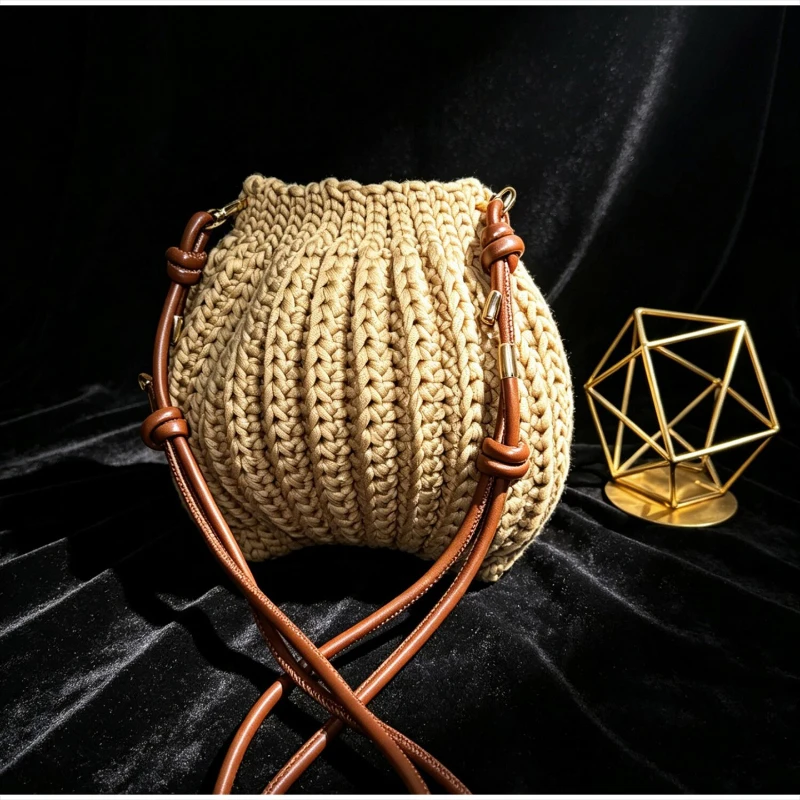 Handgefertigte Gestrickte Garn-Umhängetasche, Vielseitige Einfarbige Messenger-Tasche für Damen, Leichte Weiche Gewebte Schultertasche – Detail 6