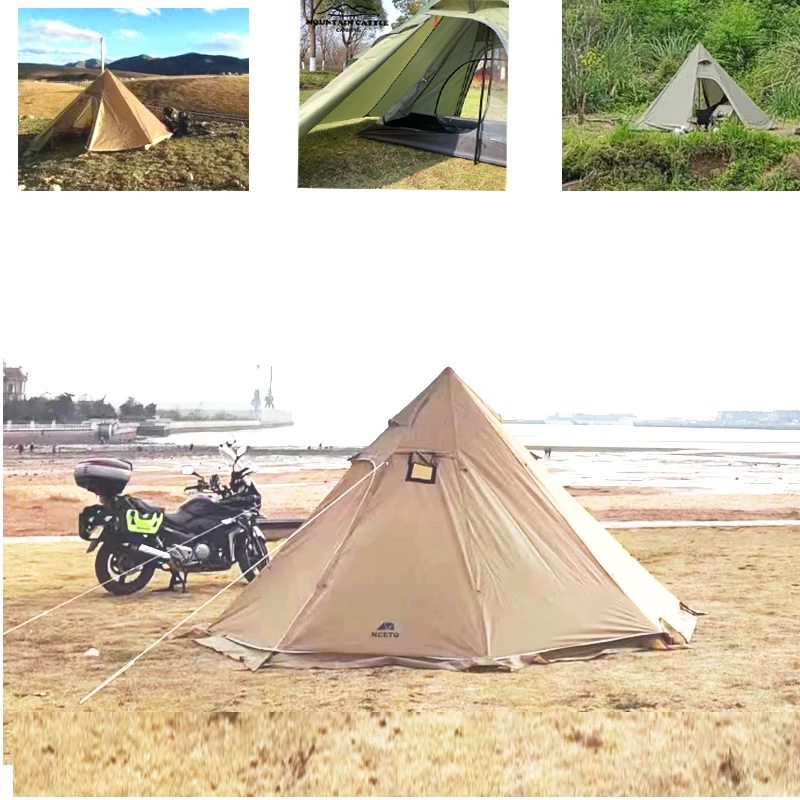 

3-4 Person With Inner Backpacking Pyramid Tent With Snow Skirt With Chimney Hole Lightweight Tent Outdoor Camping Trips Hiking