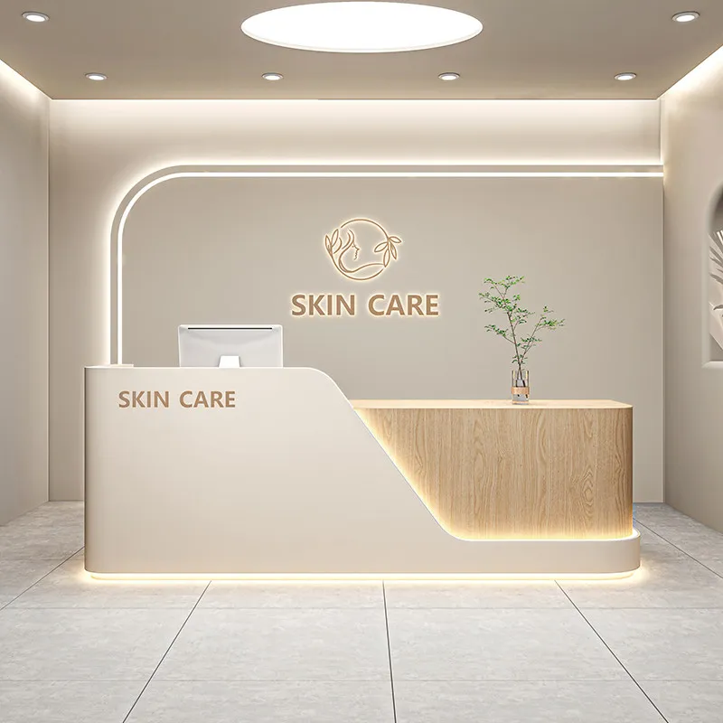 ^Simple Aesthetic Reception Desks Modern Design Unique Wood Reception Desks Organizers Display Comptoire Accueil Office Furnitur