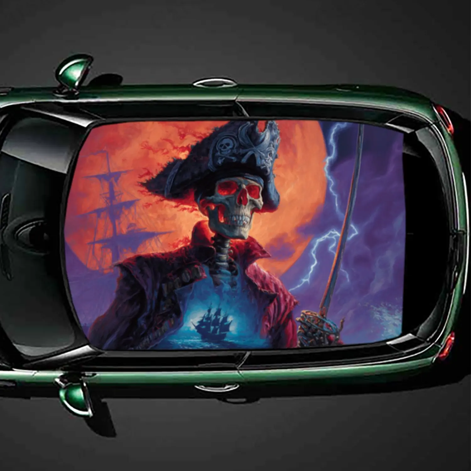 Skeleton Pirate Fantasy Adventure Car Roof Sticker, PVC Self-Adhesive Waterproof Car vinyl Decal, Car Decoration Protection Stic